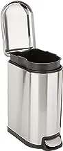Amazon Basics Smudge Resistant Small Rectangular Trash Can With Soft-Close Foot Pedal For Narrow Spaces, 10 Liter/2.6 Gallon, Brushed Stainless Steel