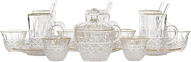 Alsaif Gallery 6285360067595 Glass Hand Tea Set with Gold Line 6 Pieces