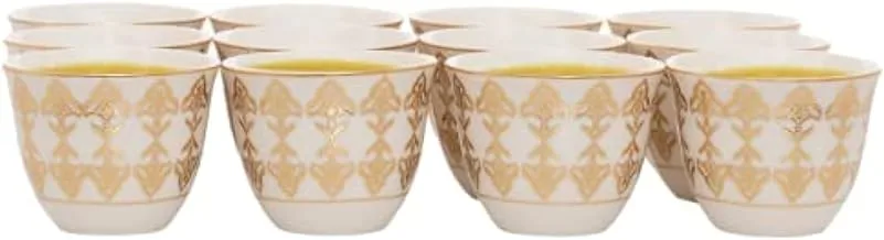 Alsaif Gallery White Embossed Porcelain Coffee Cup Set Gold 12 Pieces