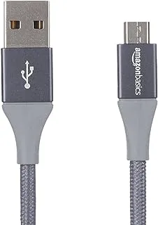 AmazonBasics Double Braided Nylon USB 2.0 A to Micro B Charger Cable | 3 Feet, Dark Grey