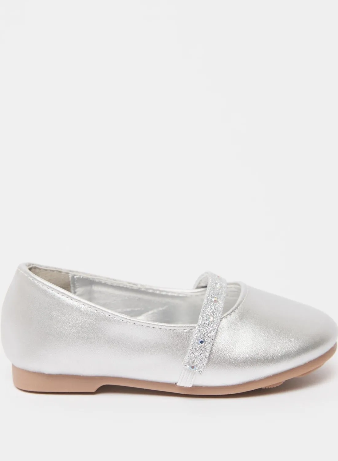 shoexpress Solid Round Toe Ballerina with Embellished Strap Detail