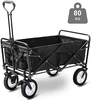 Folding Camping Wagon，Outdoor Collapsible Sturdy Steel Frame Garden/Beach Wagon，Cart Heavy Duty Utility Transport Cart 80kg /176lbs Max Load
