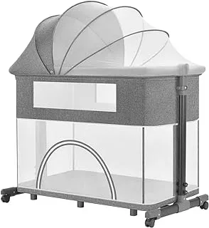 Bedside Baby Crib, 4 in 1 Portable Folding Baby Bassinet With Mosquito Net, Mattress, Diaper Changing Station, Height Adjustable Travel Crib With 360° Swivel Wheels, Nursery Bed For Infant, Newborn