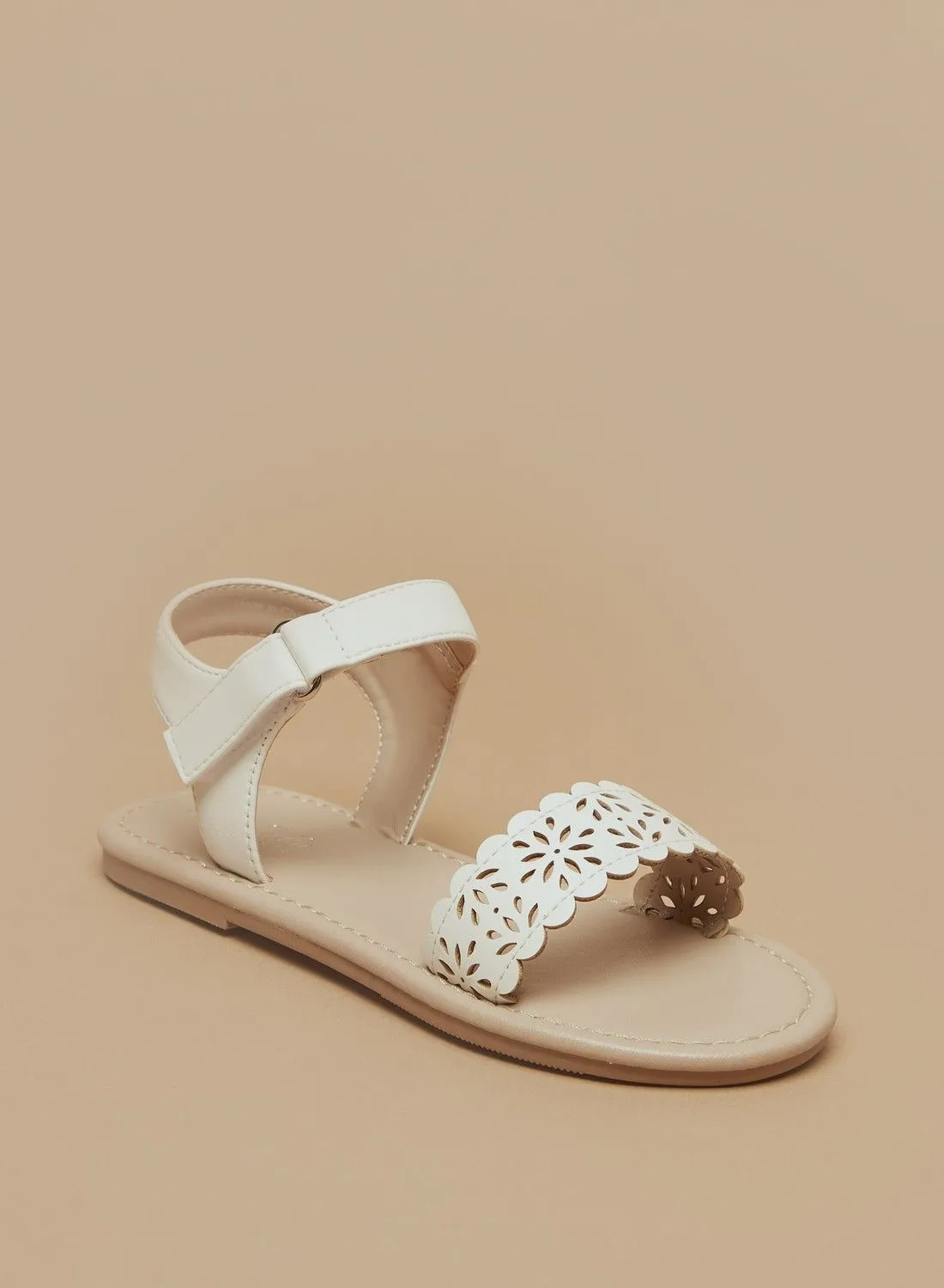 Flora Bella Cutwork Detail Sandals with Hook and Loop Closure