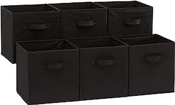 Amazon Basics Collapsible Fabric Storage Cubes Organizer with Handles, 26.67 x 26.67 x 27.94 centimeters, Black - Pack of 6