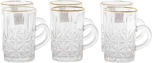 Alsaif Gallery Max Glass Water Cup Set with Attractive Gold Line 6-Pieces