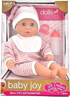 Dolls World Baby Joy Soft Bodied Dolls In Pink Stripe Outfit, 38 cm Size
