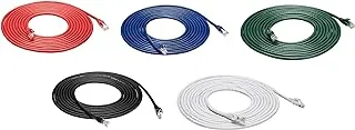 Amazon Basics Snagless RJ45 Cat-6 Ethernet Patch Internet Cable - 15-Foot, Black/Red/Blue/White/Green, 5-Pack