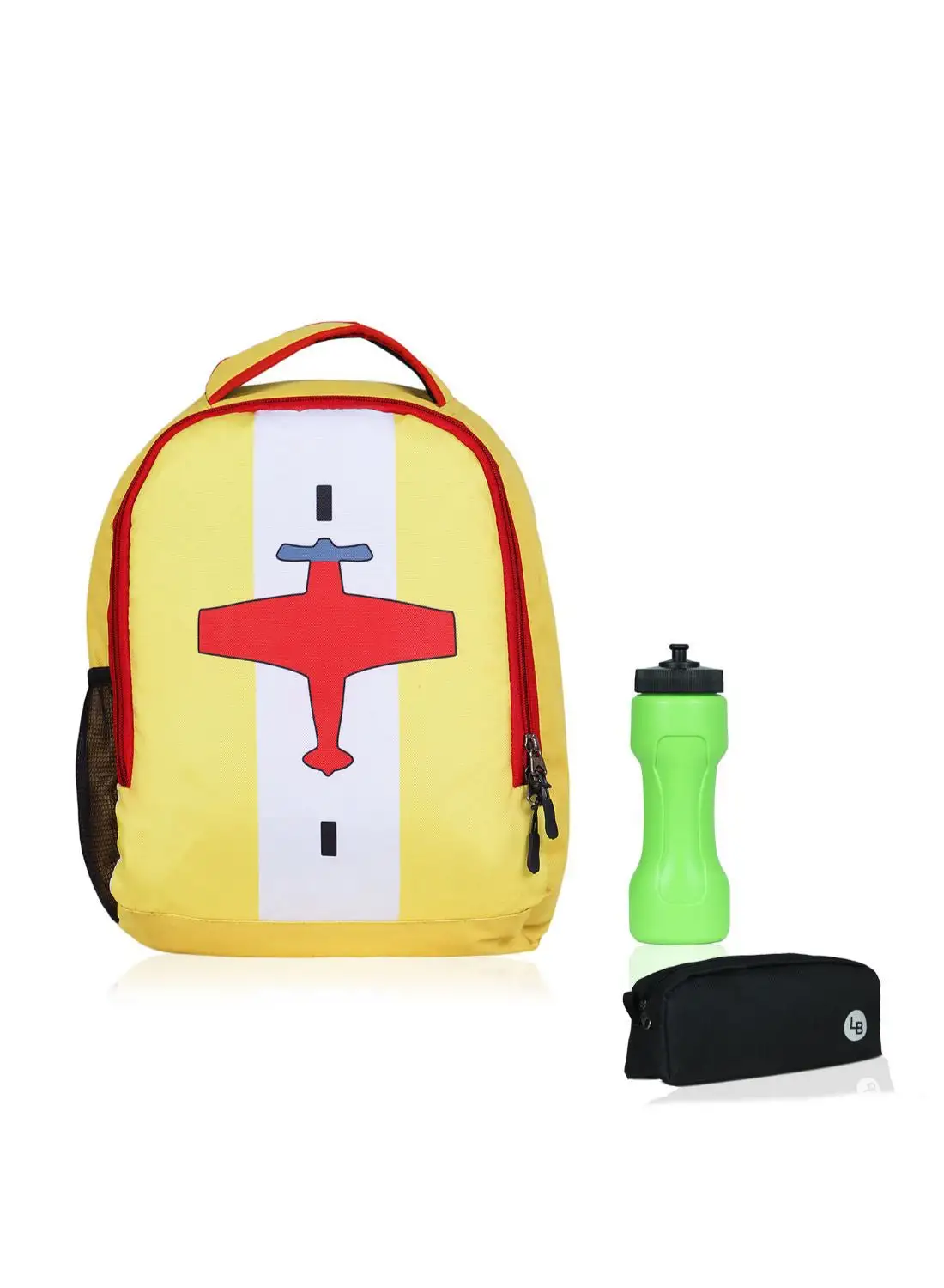 LIONBONE Aeroplane printed Polyester Kids Backpack with zip closure Ideal for 4-6 years age group, Plastic Sipper And Polyester Pouch Yellow