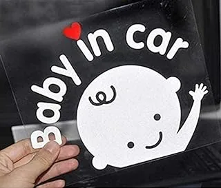 طفل في السيارة يلوح بطفل على متن السيارة، علامة أمان، ملصق سيارة لطيف/ملصق فينيل (2 قطعة (صبي + صبي))