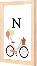 LOWHa N letter bike balloons Wall art with Pan Wood framed Ready to hang for home, bed room, office living room Home decor hand made wooden color 23 x 33cm By LOWHa