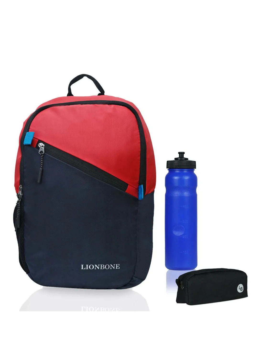 LIONBONE Logo Printed Polyester Backpack with zip closure compatible with 13' Laptop, Plastic Sipper And Polyester Pouch Red//Black/Blue