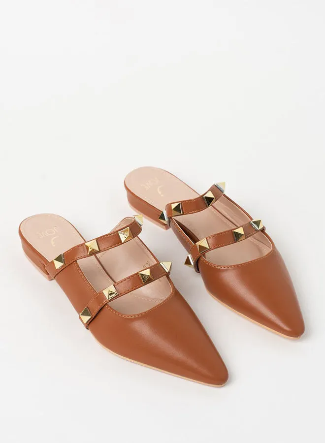 Jove Embellished Pointed Toe Mules Brown/Gold
