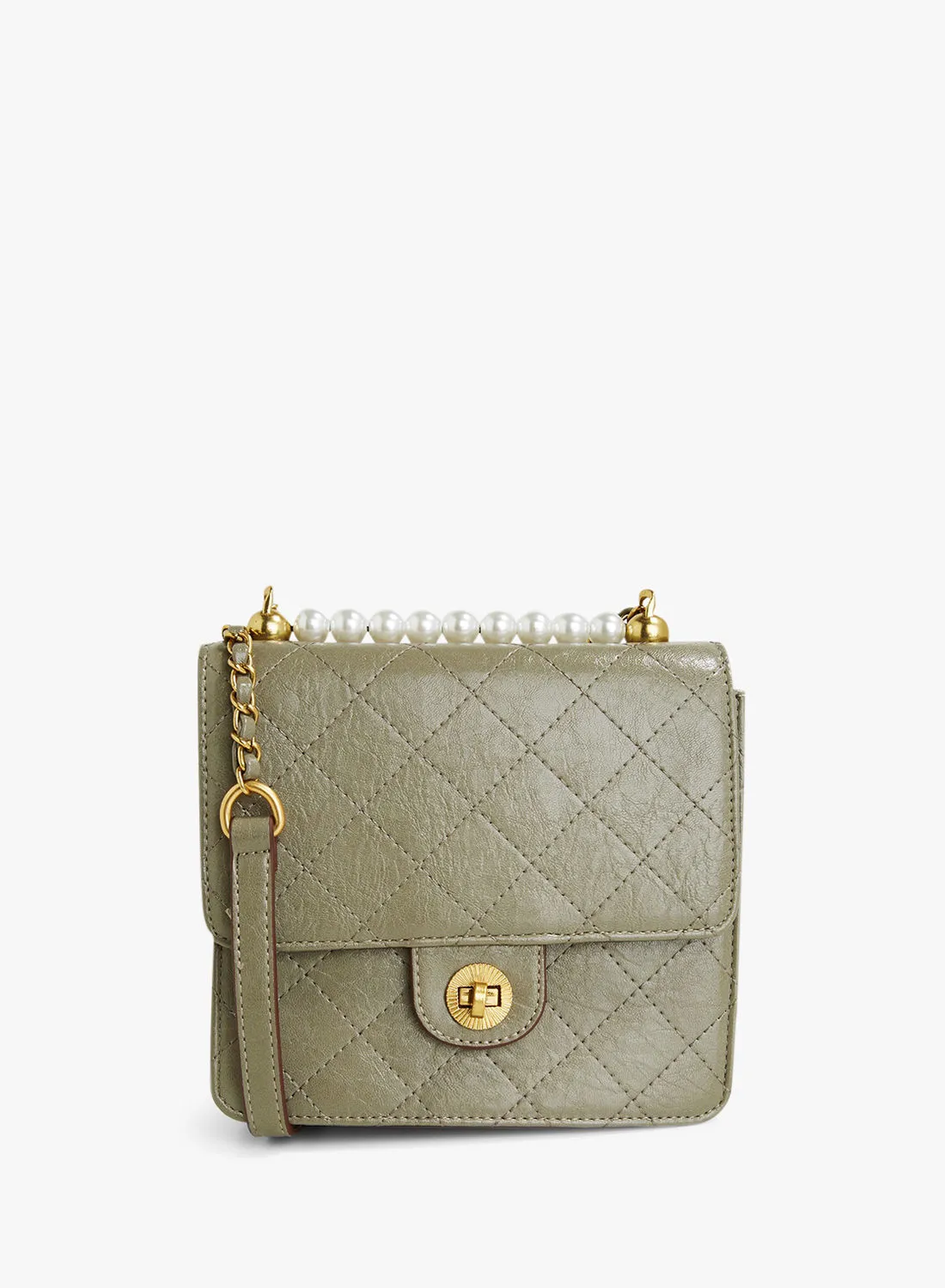 Stock Faux Pearl Detailed Crossbody Bag Taupe