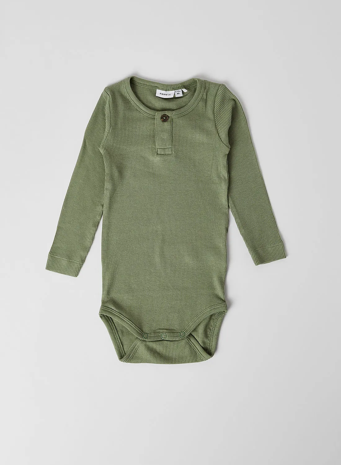 NAME IT Knitted Pattern Henley Neck Onesies Hedge Green