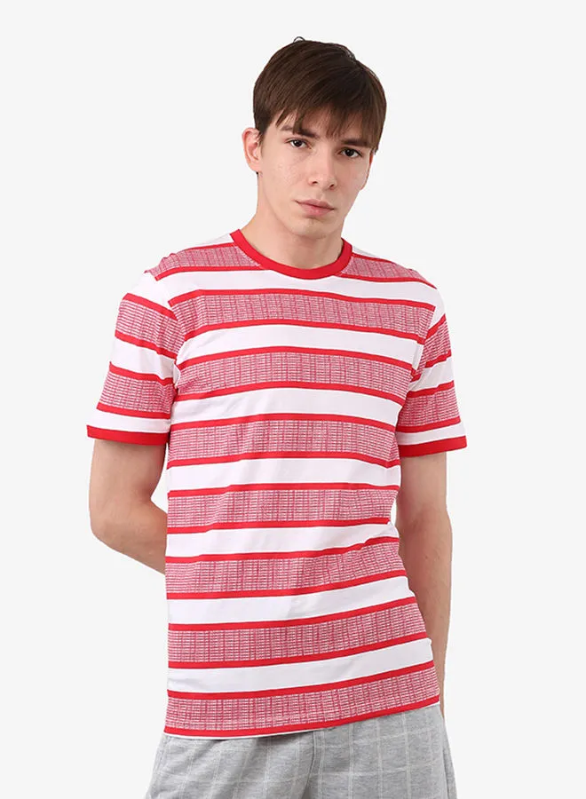 R&B Slim Fit All-Over Print T-Shirt With Round Neck And Short Sleeves Red