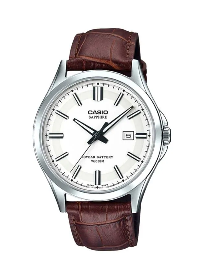 CASIO Men's Leather Analog Watch MTS-100L-7AVDF - 47 mm - Brown