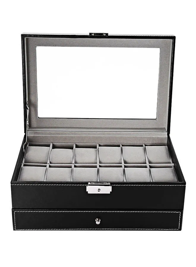 Generic 12-Compartment PU Leather Watch Organizer Box
