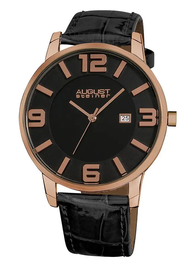 August Steiner Men's Leather Analog Wrist Watch AS8055RG