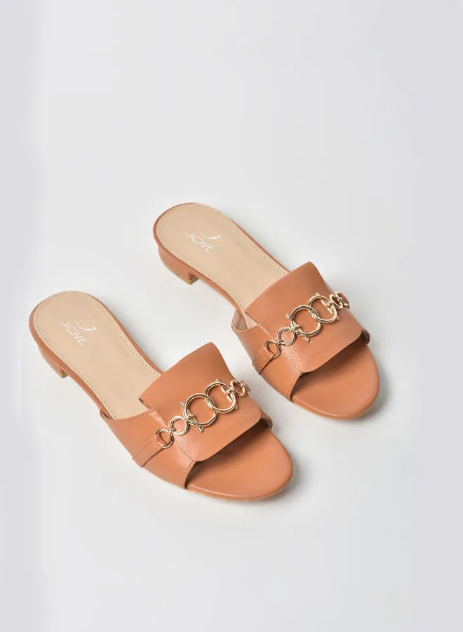 Jove Round Toe Slip-On Casual Sandals Tan