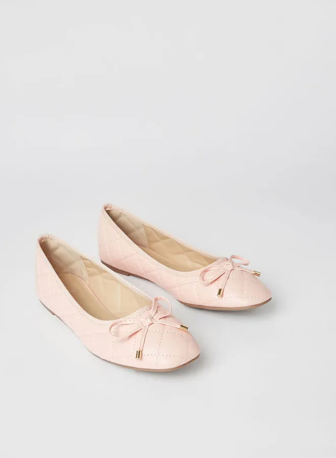 Jove Stylish Textured Flat Slip-On Ballerina Pink