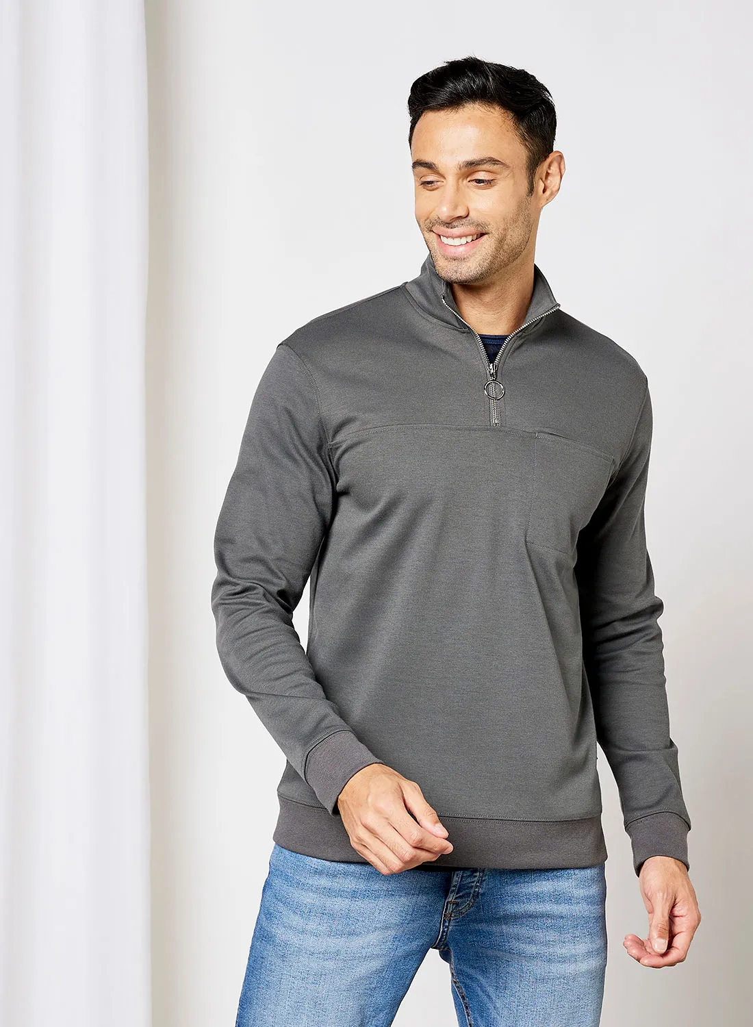 ONLY & SONS Basic Quarter-Zip Sweatshirt Grey