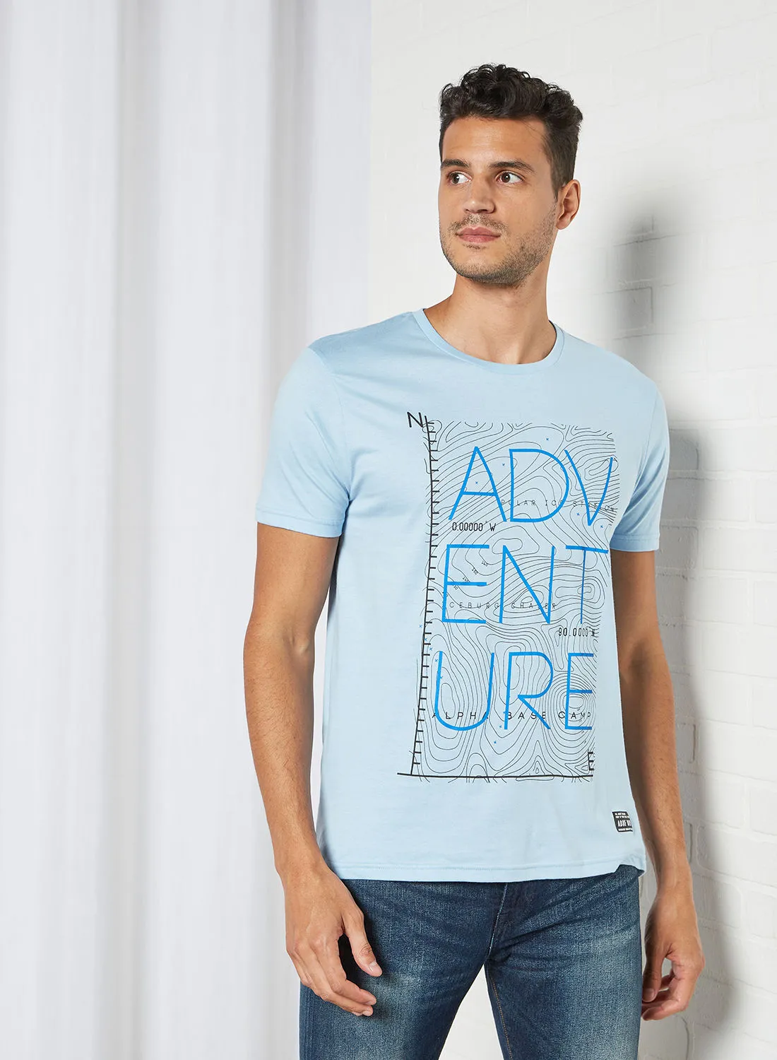 ABOF Adventure Printed Regular Fit Crew Neck T-Shirt Baby Blue