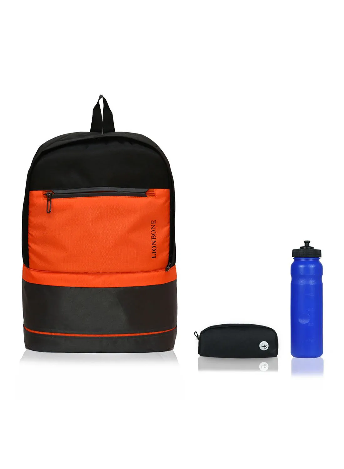 LIONBONE Combo of Polyester Backpack with zip closure compatible with 15' Laptop, Polyester Pouch and Plastic Sipper Orange/Grey/Black