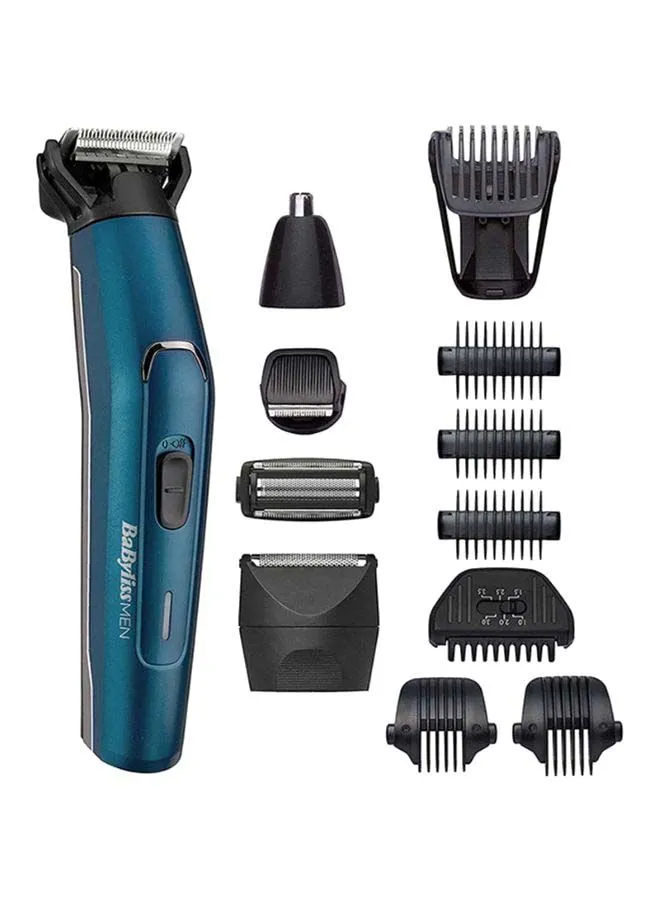 babyliss Men Japanese Steel 12-In-1 Multi Trimmer, 100% Waterproof And Fast Charge Grooming Kit, All-In-One Effortless Hair Trimmer For Nose/Ear/Body, Heavy Duty 120 Mins Runtime - MT890SDE, Blue Blue/Black