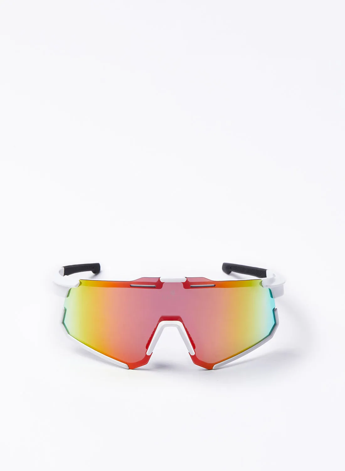 نظارة شمسية لركوب الدراجات من Athletiq - نادي أثليتيك جبل السوداء - إطار أبيض مع عدسة عاكسة متعددة الطبقات باللون الأحمر