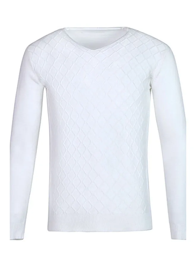 Generic Autumn Winter V-neck Sweater Slim Shirt Top White