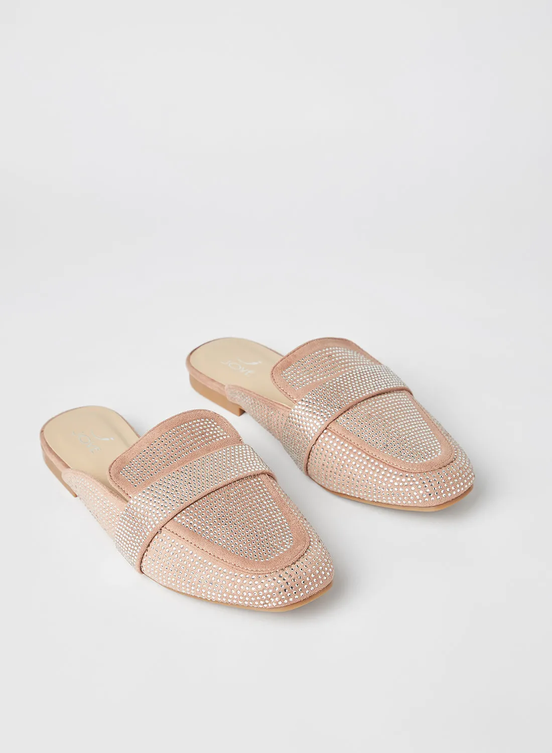 Jove Casual Textured Round Toe Slip-On Mules Pink