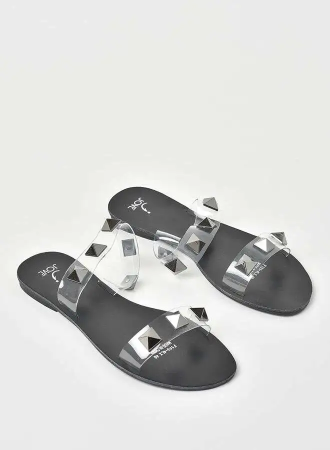 Jove Embellished Double Strap Flat Sandals Silver/Clear
