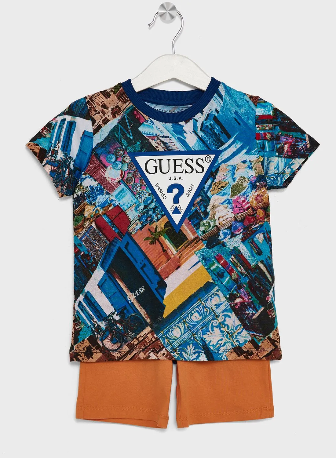 GUESS Kids Triangle Logo Printed T-Shirt & Shorts Set