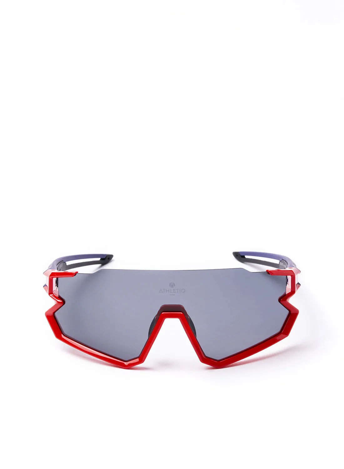 نظارة شمسية رياضية لركوب الدراجات - Athletiq Club جبل جيس - إطار أحمر وأزرق مع عدسة متعددة الطبقات باللون الأسود الدخاني