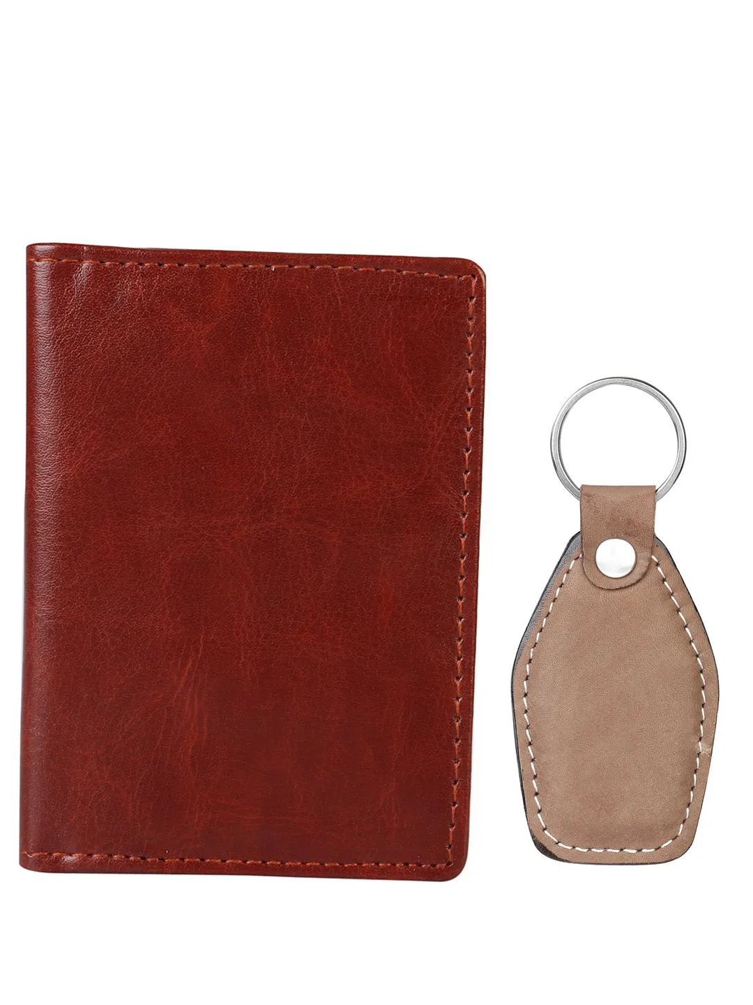 LONDON FASHION Card Holder And Key Chain Gift Set Brown/Beige