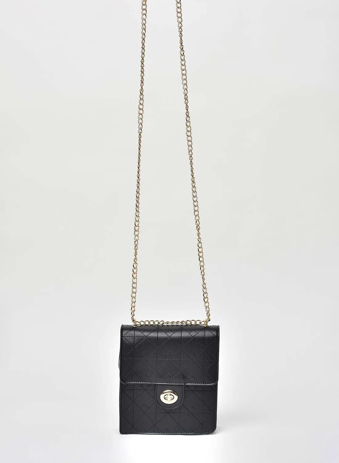 Jove Stitched Checked Detail Chain Strap Crossbody Bag Black
