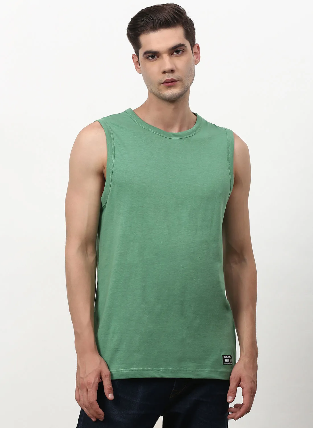 ABOF Core Basic Regular Fit Crew Neck Plain Vest Plain Green