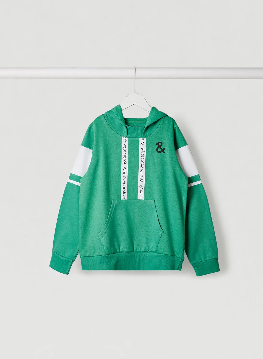 Tales & Stories Kids Text Front Hoodie C.Green