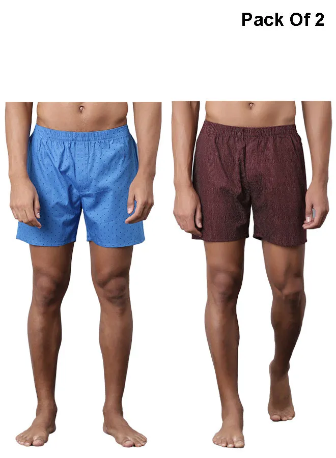 QUWA Woven Boxer Shorts(Pack of 2) Brown/Light Blue