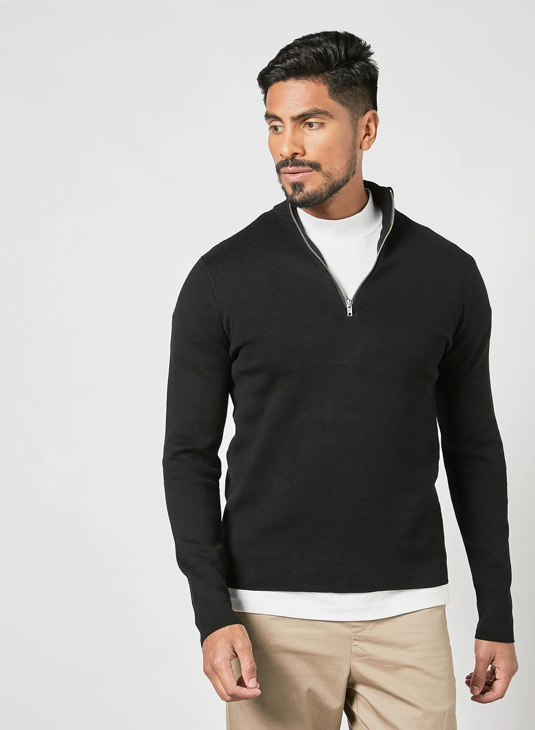 ONLY & SONS Half Zip Pullover Black