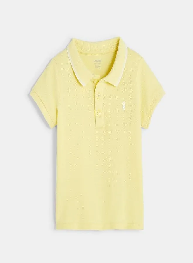 OBAIBI قميص بولو منسوج بيكيه ملون سادة أصفر