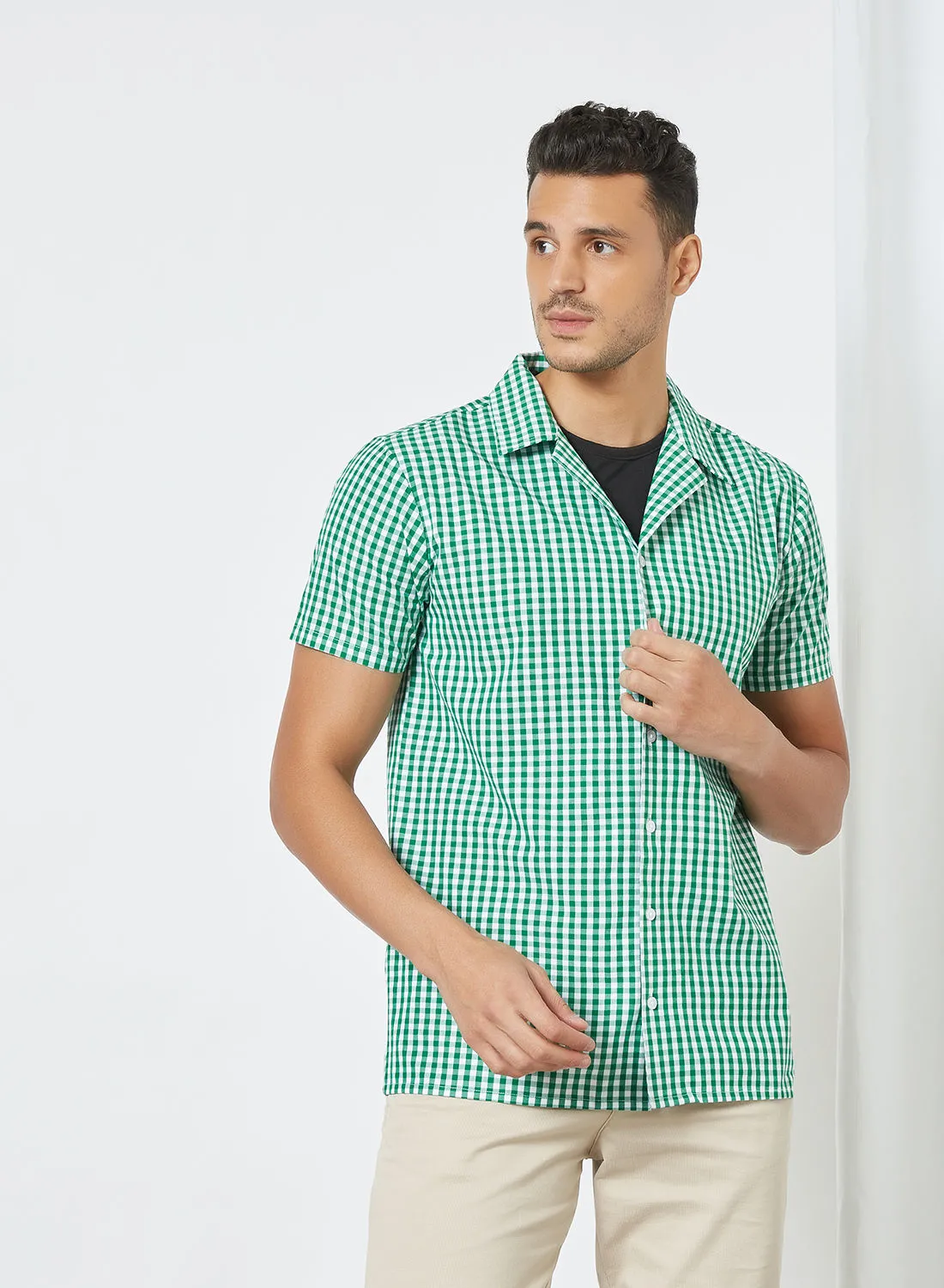 Sivvi x D'Atelier Short Sleeve Gingham Shirt Green
