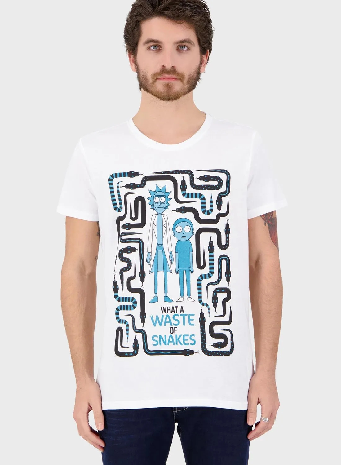 DIFUZED Rick & Morty Waste Of Snakes Crew Neck T-Shirt