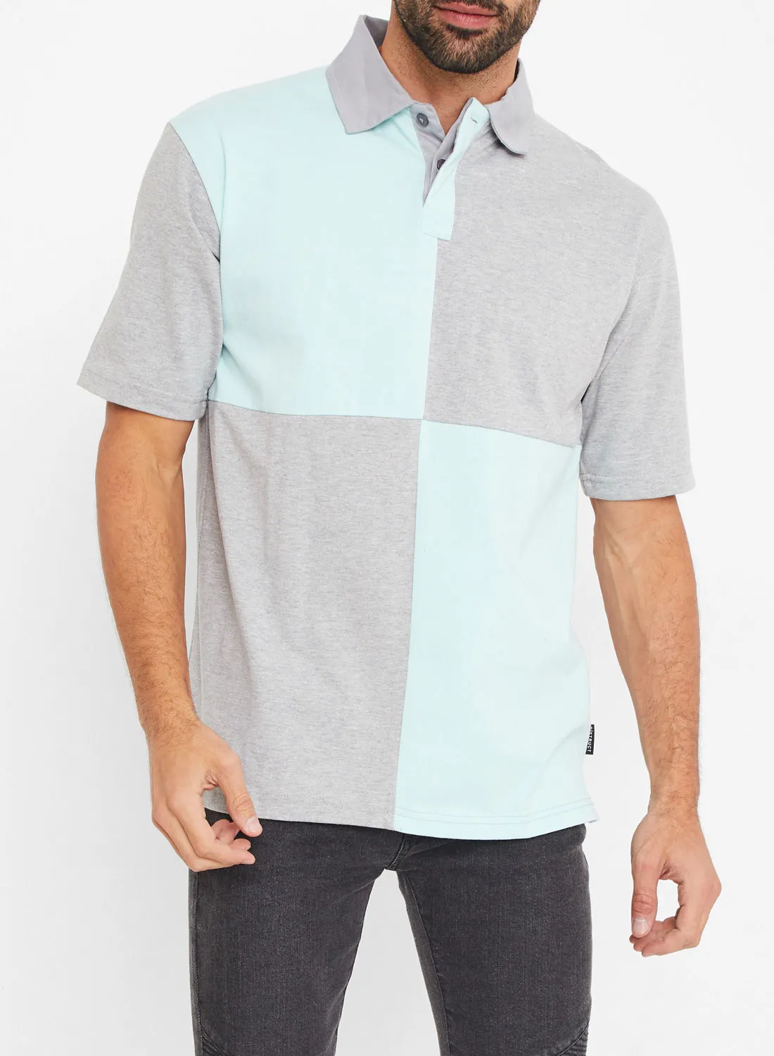 D-Struct Colourblock Panel Polo T-Shirt Grey/Mint