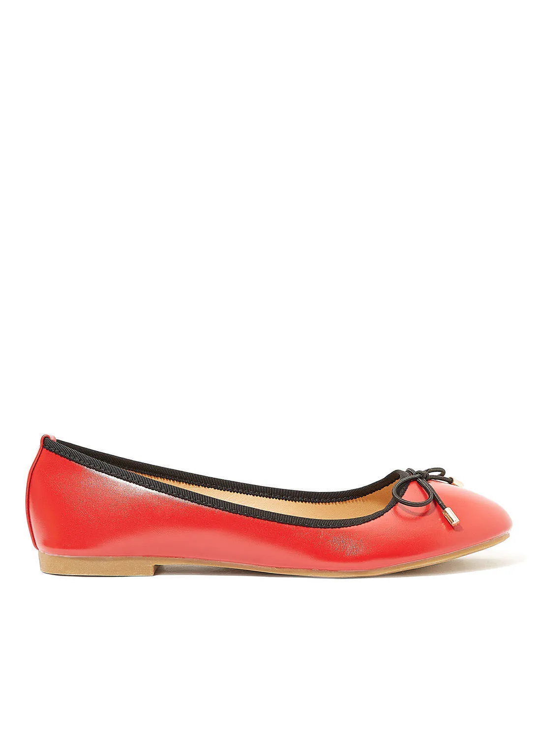 Jove Contrast Bow Detail Ballerinas Red