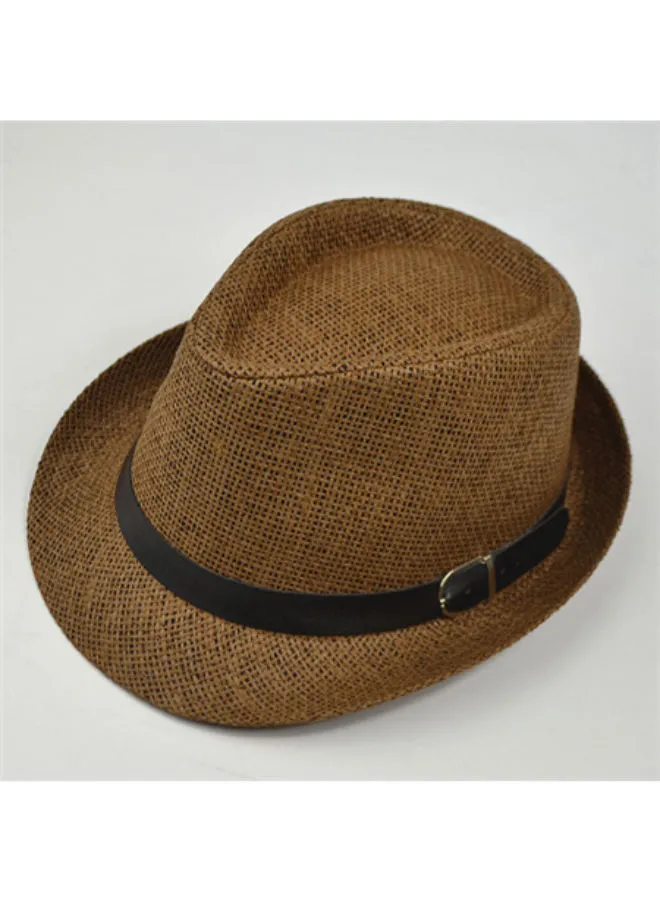 JOLLY قبعة القش الجاز الأنيقة ذات اللون البني