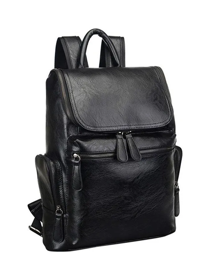 Generic Zip Closure Leather Backpack Black