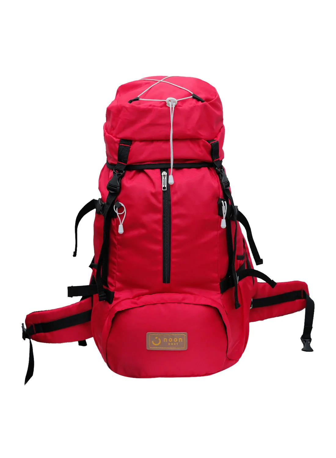Noon East 60L Drawstring Water Resistant Multi Compartment Unisex Polyester Hiking/Trekking/Camping Backpack Compatible With 15 Inch Laptop Red/Black