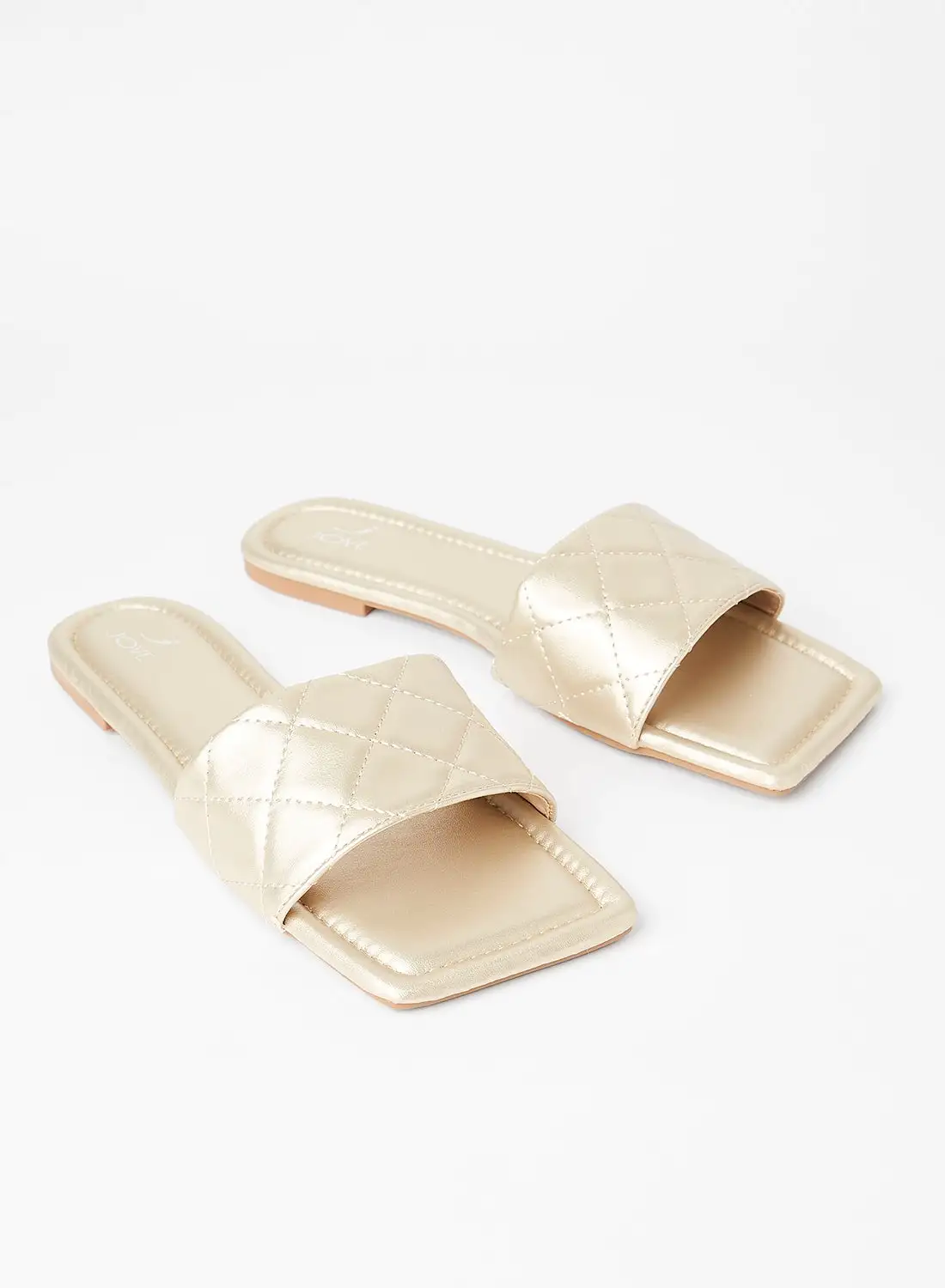 Jove Open Toe Quilted Detail Flat Sandals Gold